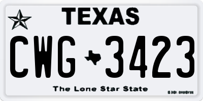 TX license plate CWG3423