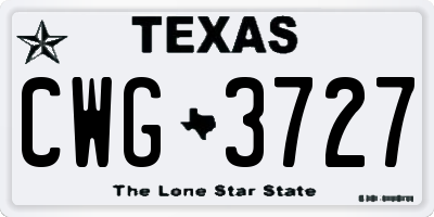 TX license plate CWG3727