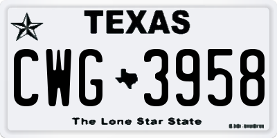 TX license plate CWG3958