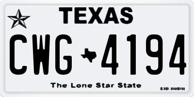 TX license plate CWG4194