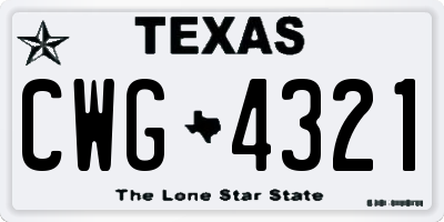TX license plate CWG4321