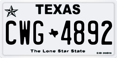 TX license plate CWG4892