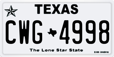 TX license plate CWG4998
