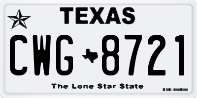 TX license plate CWG8721