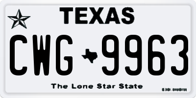 TX license plate CWG9963