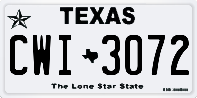 TX license plate CWI3072