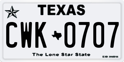 TX license plate CWK0707