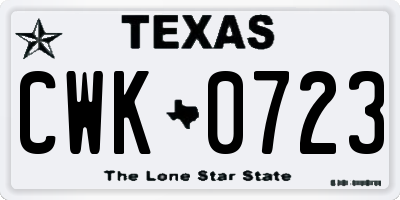 TX license plate CWK0723