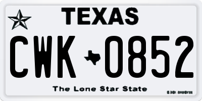 TX license plate CWK0852