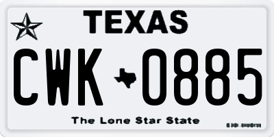 TX license plate CWK0885
