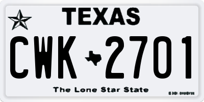 TX license plate CWK2701