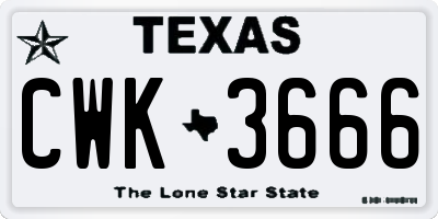 TX license plate CWK3666