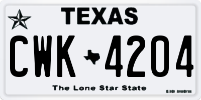 TX license plate CWK4204