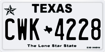 TX license plate CWK4228