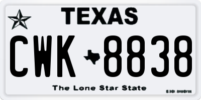 TX license plate CWK8838