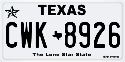 TX license plate CWK8926