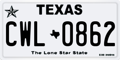 TX license plate CWL0862