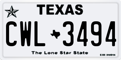 TX license plate CWL3494