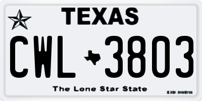 TX license plate CWL3803
