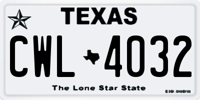 TX license plate CWL4032