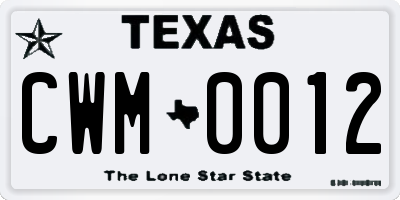 TX license plate CWM0012