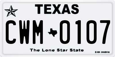 TX license plate CWM0107