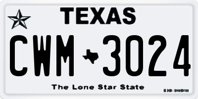 TX license plate CWM3024