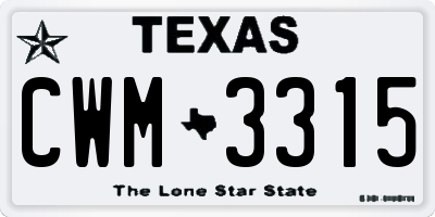 TX license plate CWM3315