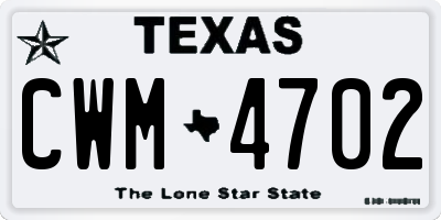 TX license plate CWM4702