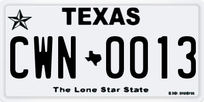 TX license plate CWN0013