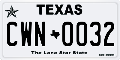 TX license plate CWN0032