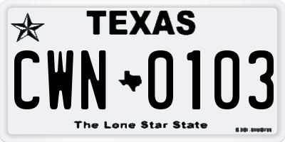 TX license plate CWN0103