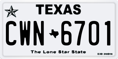 TX license plate CWN6701