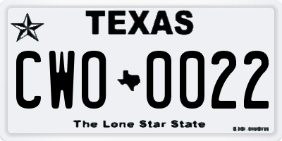 TX license plate CWO0022