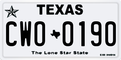 TX license plate CWO0190
