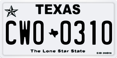 TX license plate CWO0310