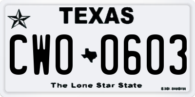 TX license plate CWO0603