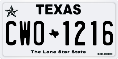 TX license plate CWO1216