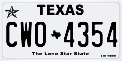 TX license plate CWO4354