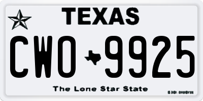 TX license plate CWO9925