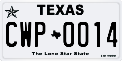 TX license plate CWP0014