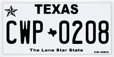 TX license plate CWP0208