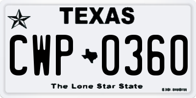 TX license plate CWP0360