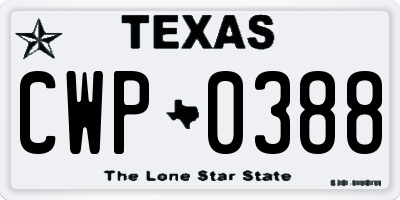TX license plate CWP0388