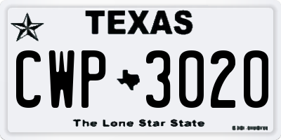 TX license plate CWP3020
