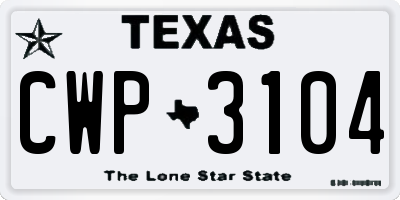 TX license plate CWP3104
