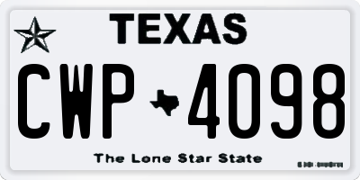 TX license plate CWP4098