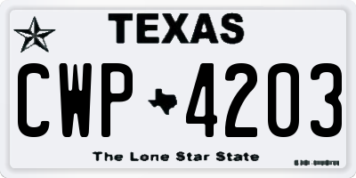 TX license plate CWP4203