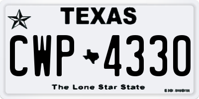 TX license plate CWP4330