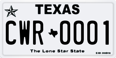 TX license plate CWR0001